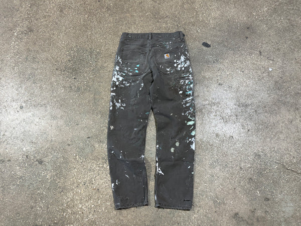 USED Distressed Carhartt Paint Splatter Pants - Grey Size 30x31