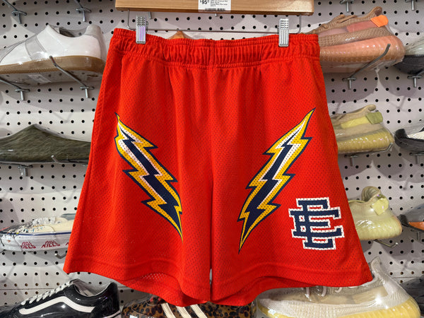 USED Eric Emanuel Bolt Mesh Shorts - Orange/Navy Size Large