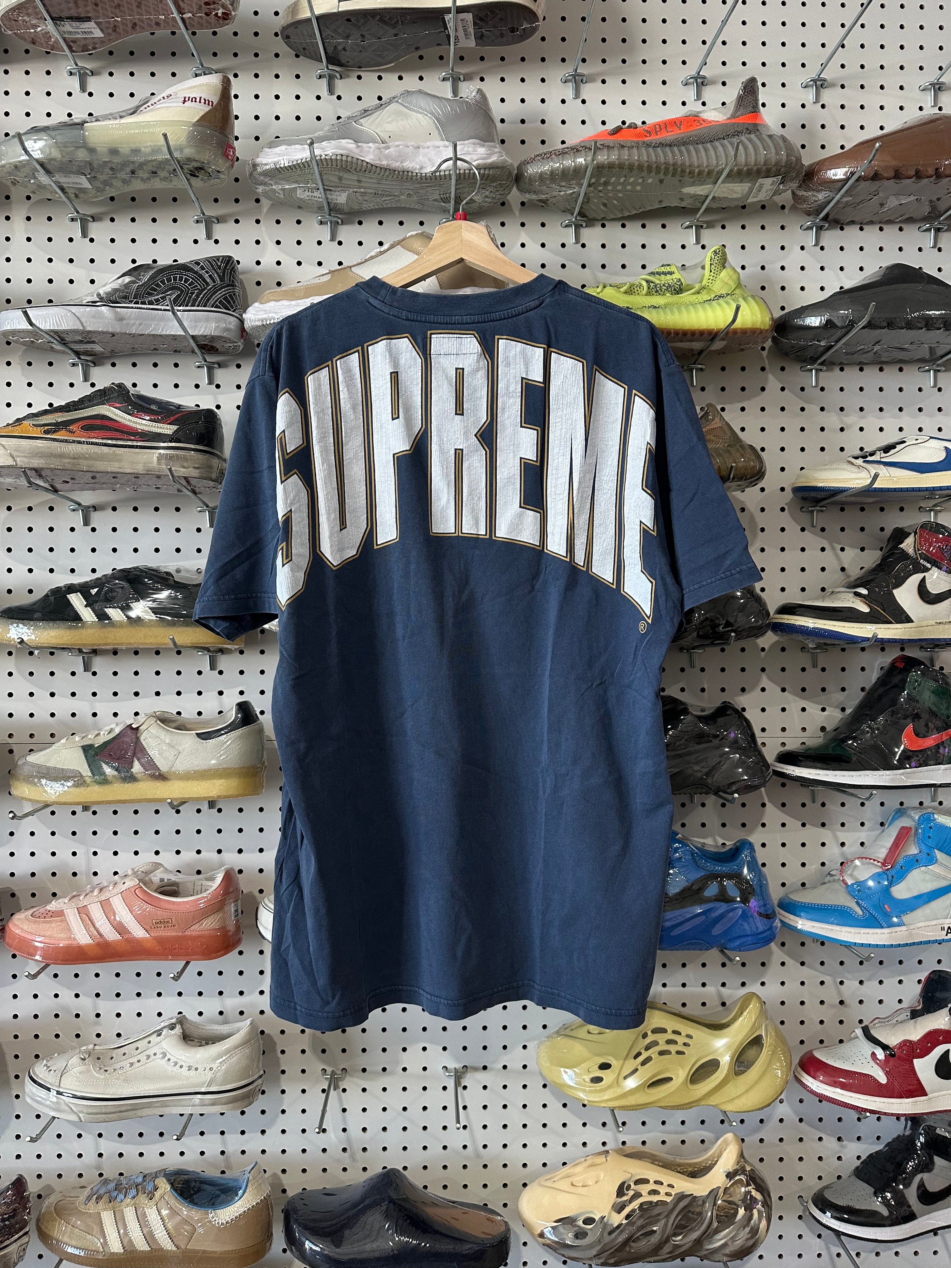 NEW Supreme Cracked Logo SS Shirt - Blue Size Large