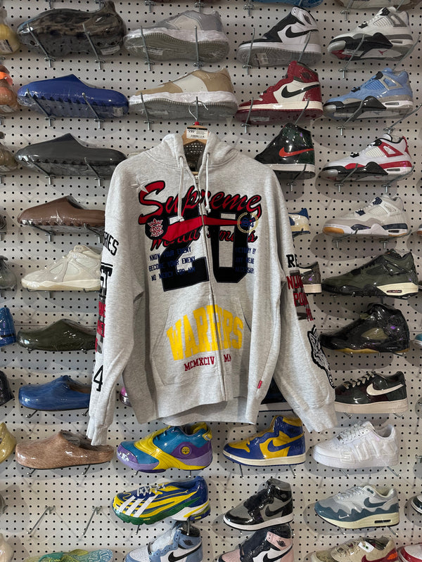 NEW Supreme Warriors Applique Zip Up Hooded Sweatshirt - Ash Grey Size Large