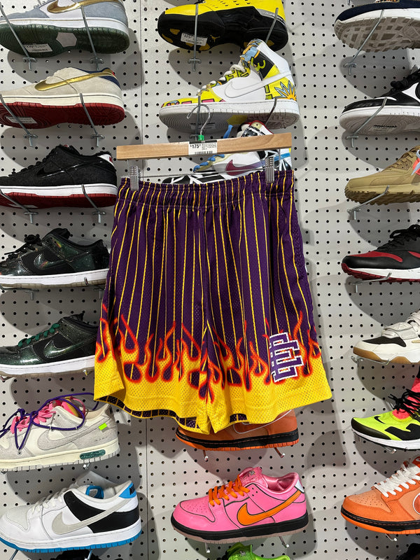 NEW Eric Emanuel EE Pinstripe Flames Basic Short - Purple Size XL