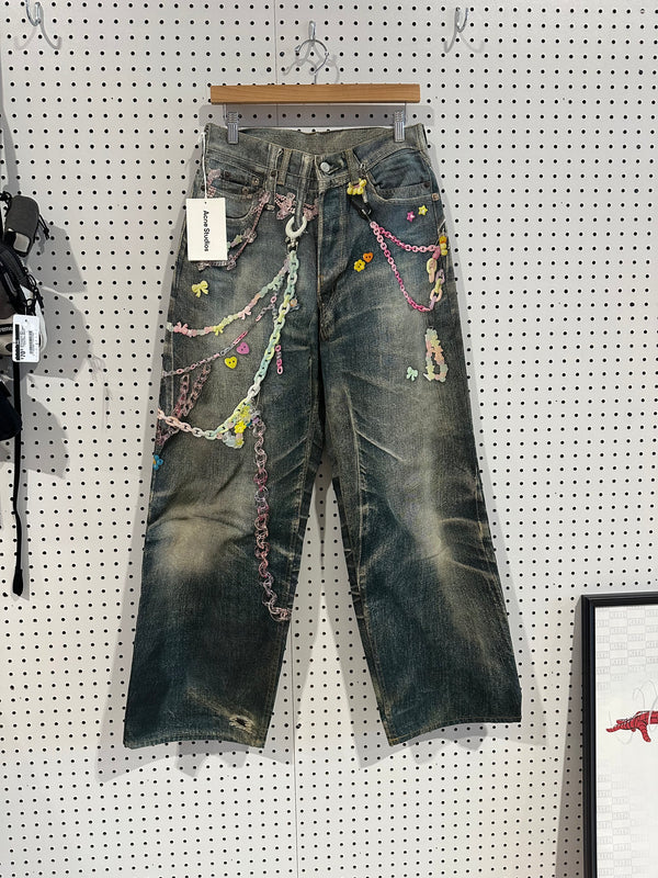 Acne Studios Vintage Chain Detail Loose Jeans - Blue Size 29/44