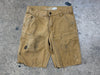 USED Distressed Carhartt Double Knee Shorts - Golden Khaki Size 30