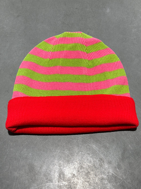 Hidden Season Reversible Beanie - Red / Pink and Green Striped