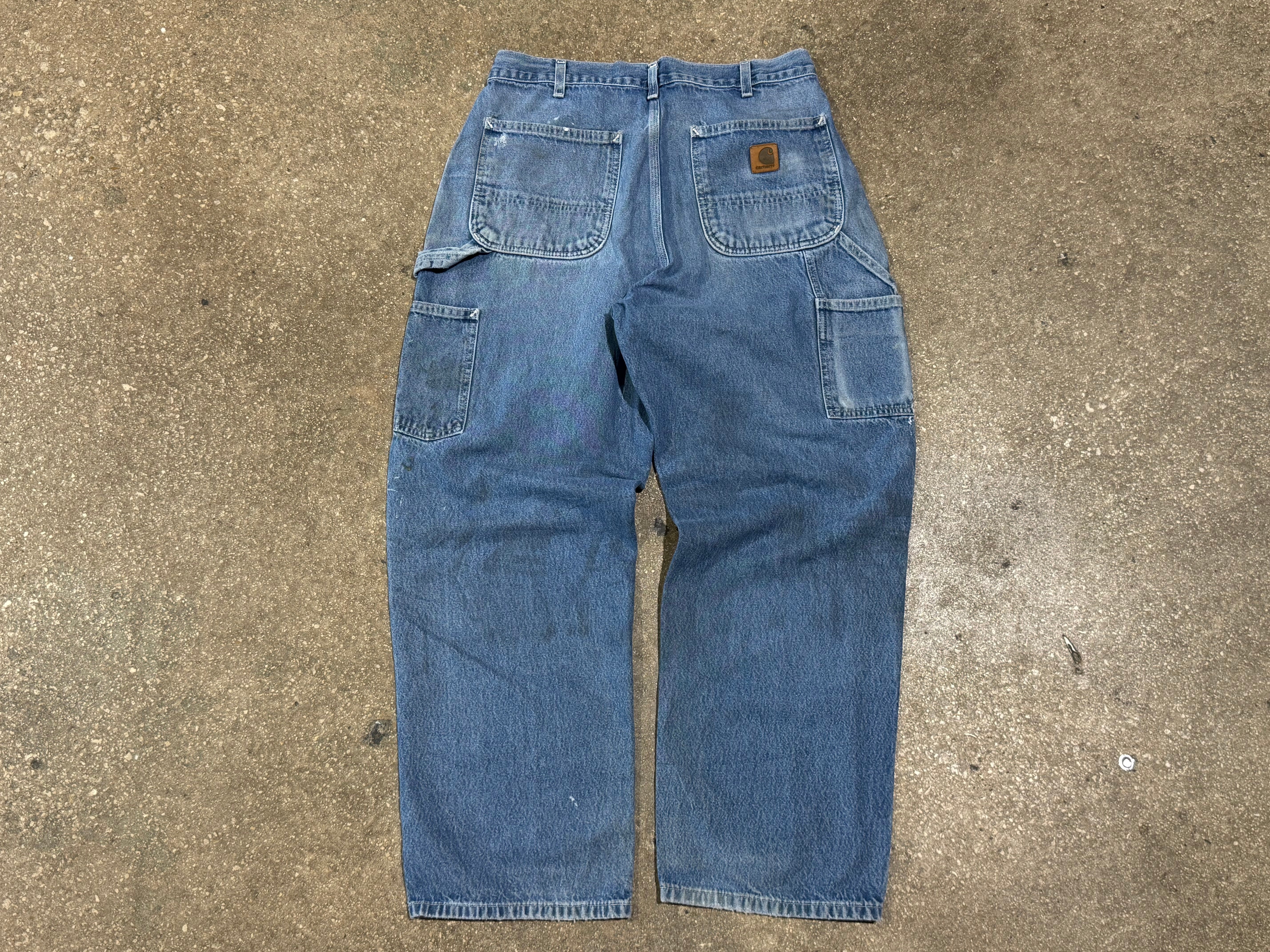 USED Distressed Paint Splatter Carhartt Denim - Blue Size 32x30