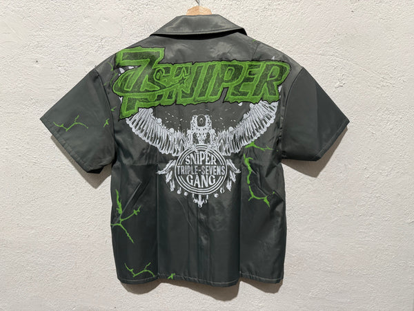 NEW Triple Seven Nylon Button Shirt - Silver Size Small