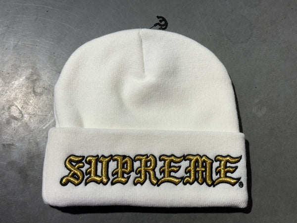 NEW Supreme x New Era Old English Beanie - White