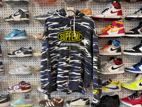 TRIED ON Supreme Performance Zip Up Hoodie - Blue Camo Size Large