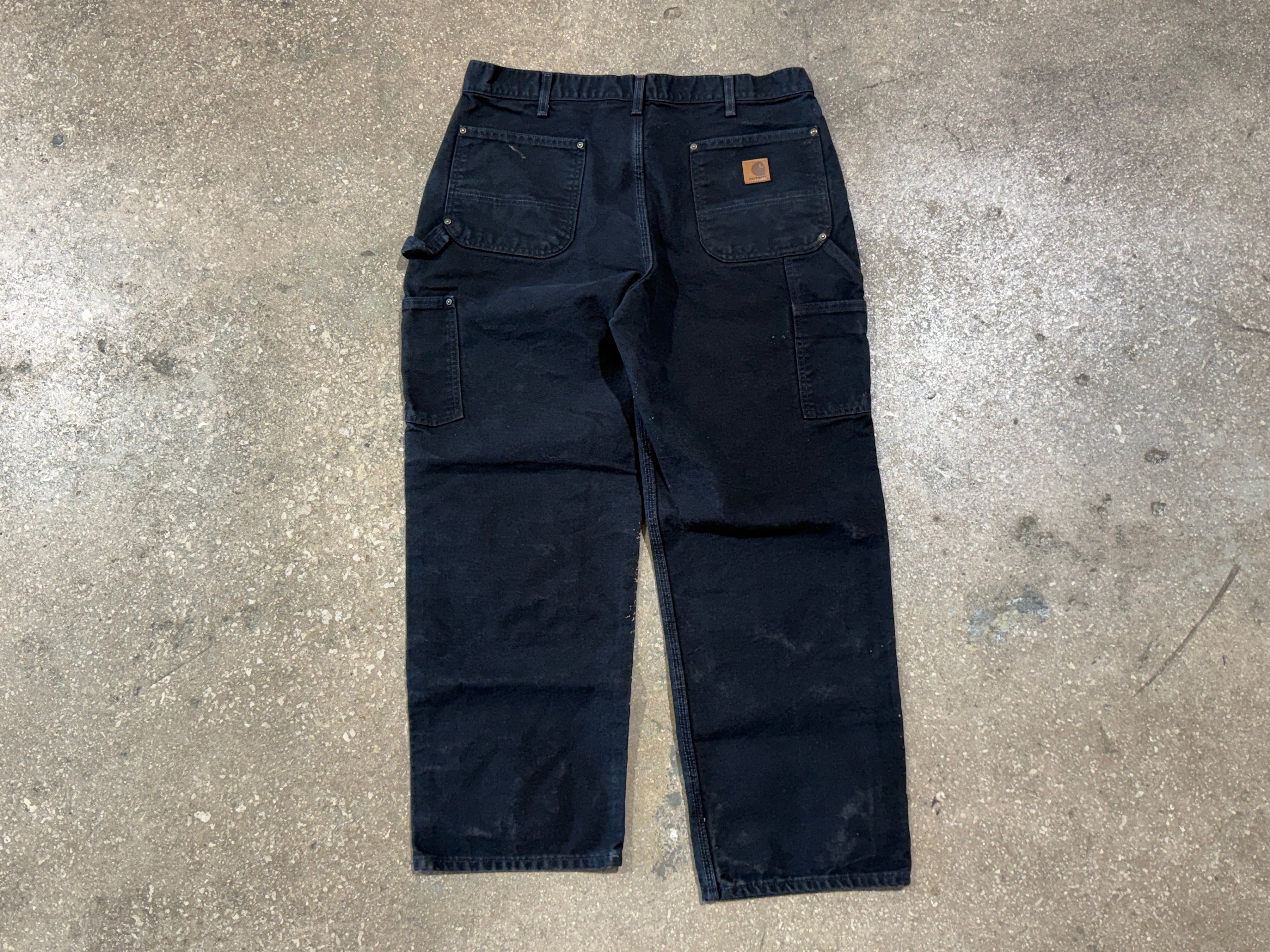 USED Carhartt Bleached Out Double Knee Carpenter Pants - Black Size 34x30