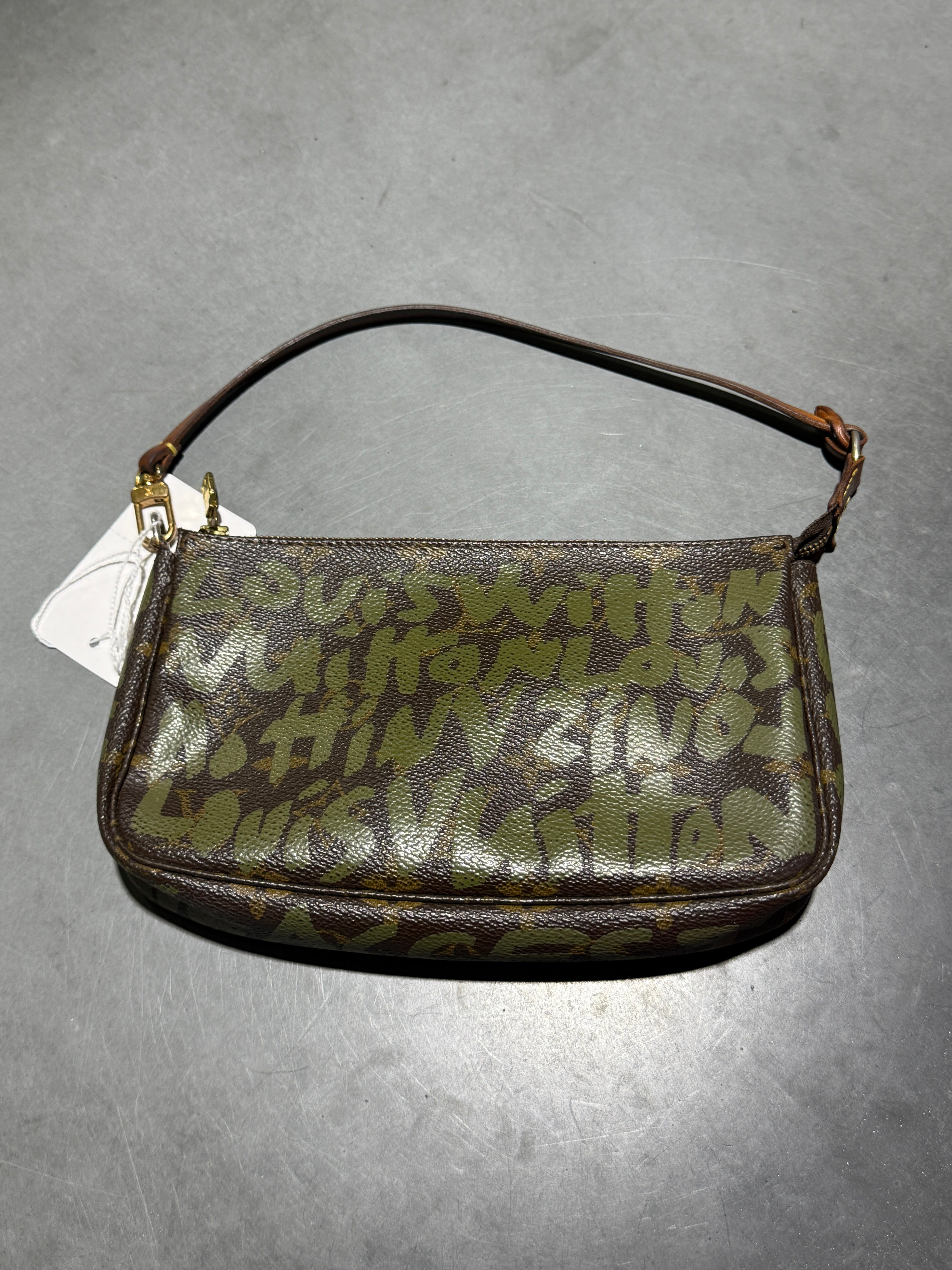 VTG 2000s Louis Vuitton Stephen Sprouce Graffiti Pochette Bag - Brown/Olive