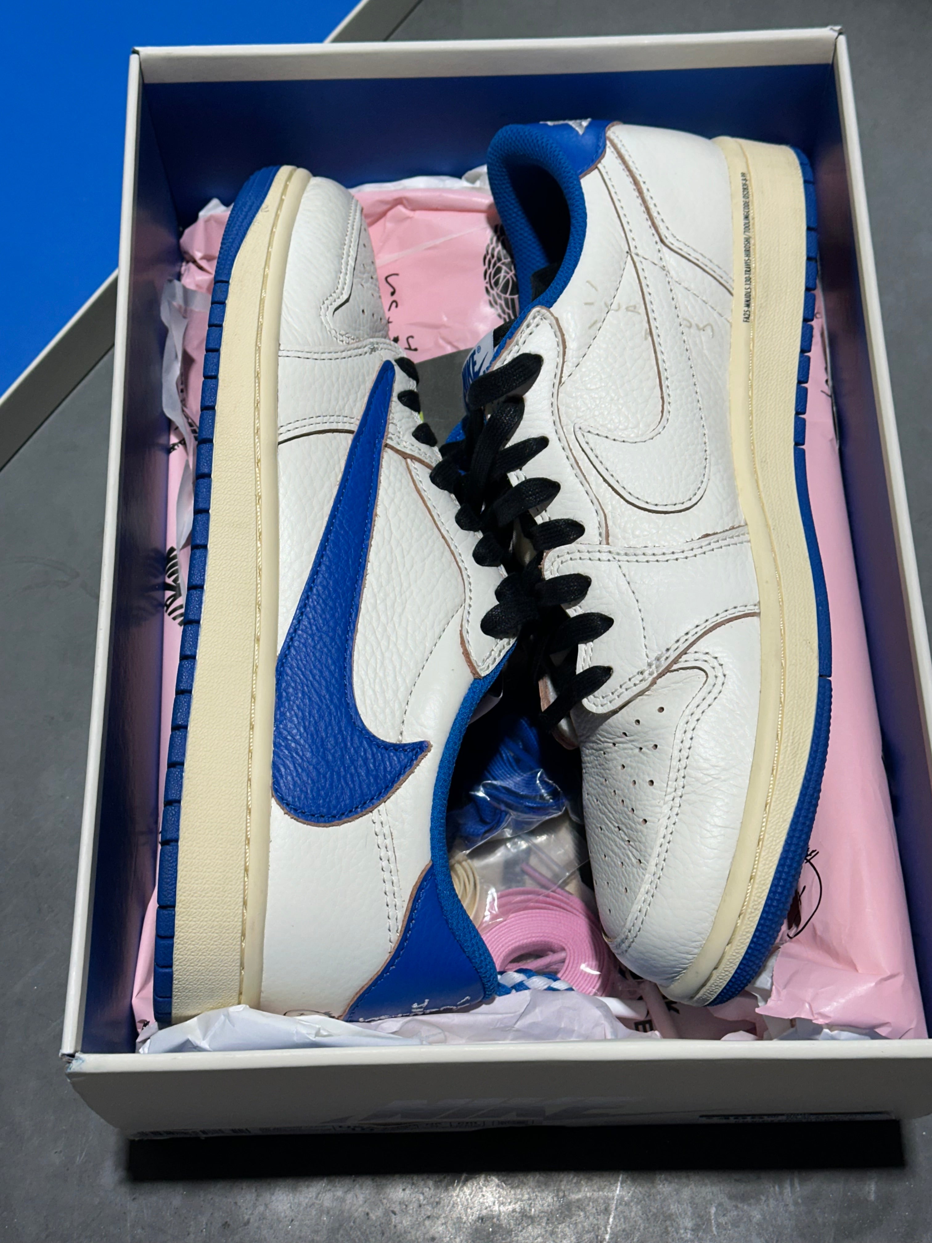 Air Jordan 1 Retro Low OG SP Fragment x Travis Scott - Sail Military Blue Size 10