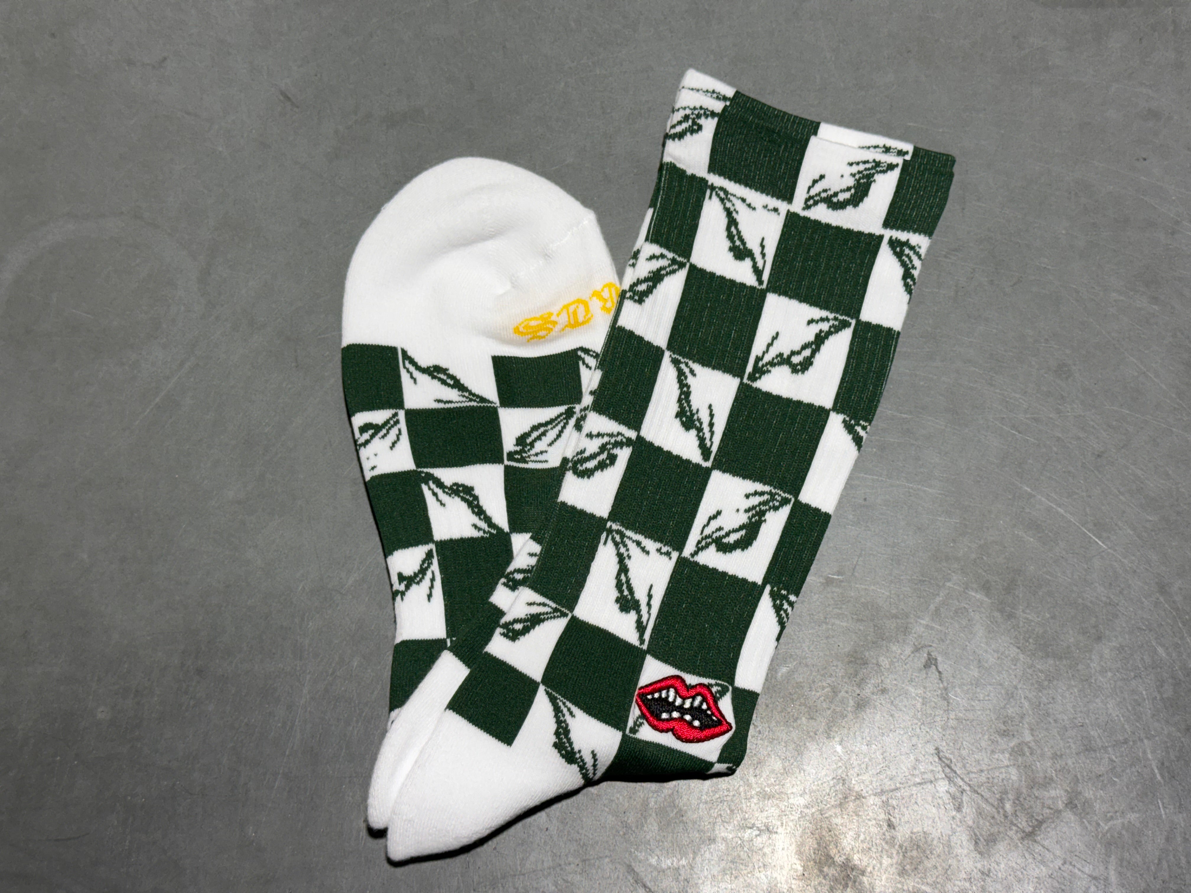 NEW Chrome Hearts Matty Boy Checkered Socks - White/Green