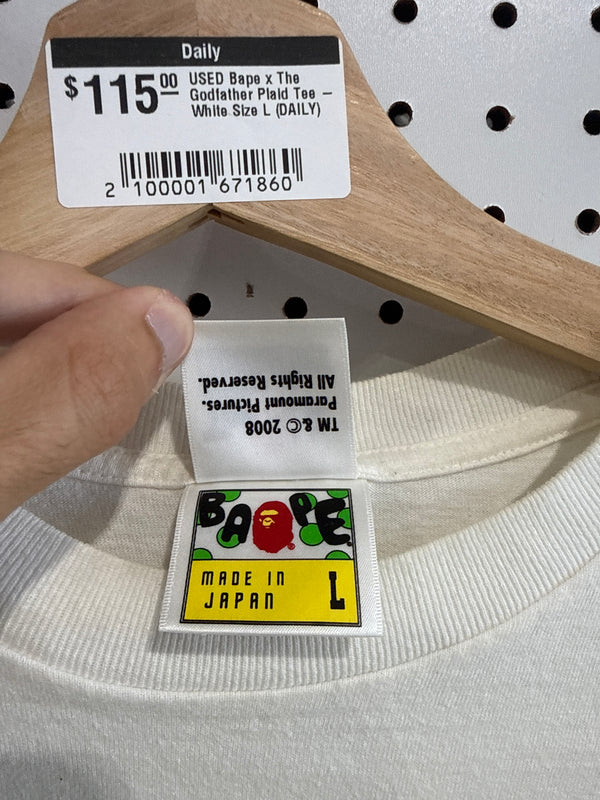 USED Bape x The Godfather Plaid Tee - White Size Large