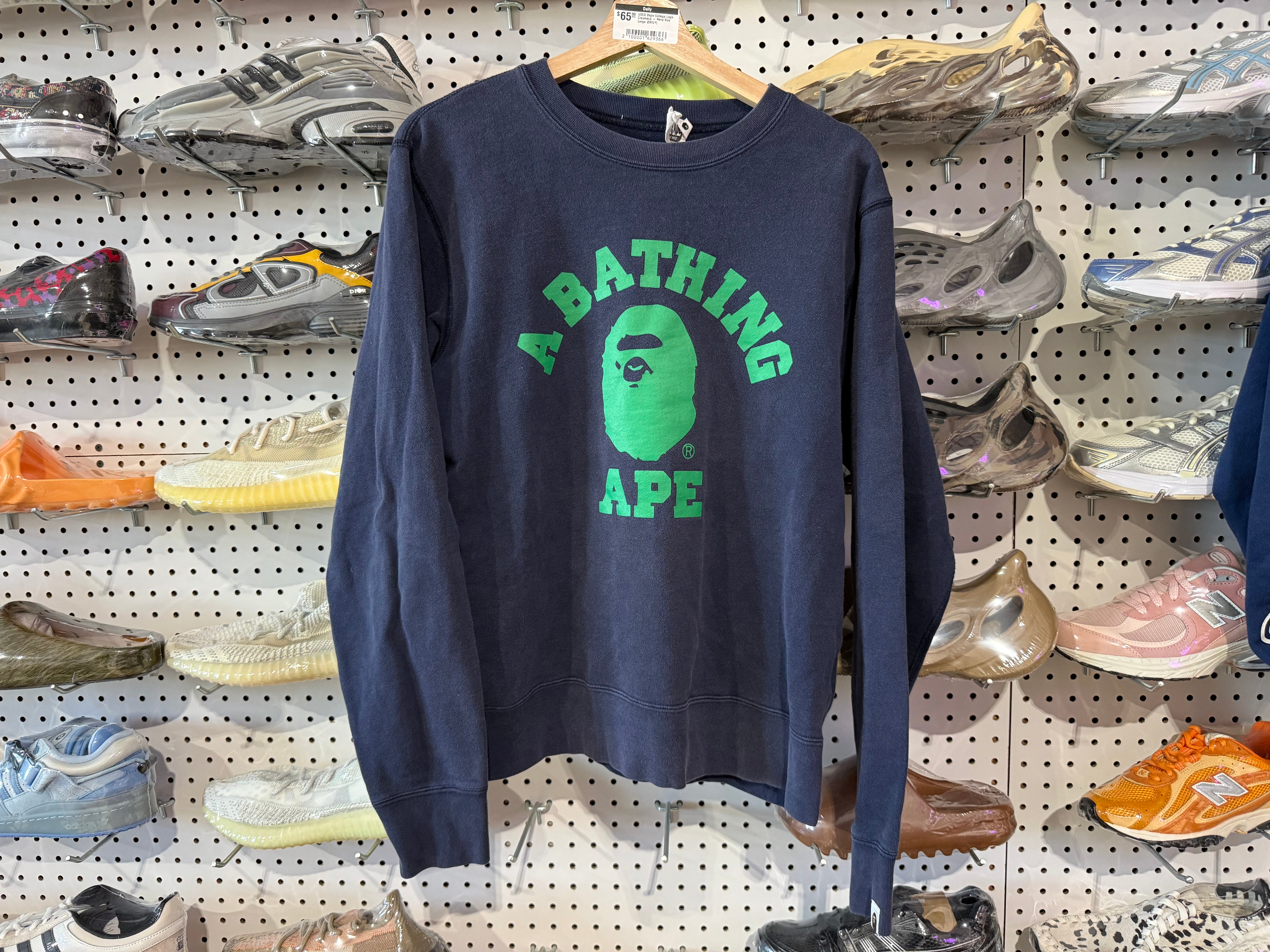 USED Bape College Logo Crewneck - Navy Size Large