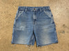 USED Carharrt Distressed Denim Jean Shorts - Blue Size 34