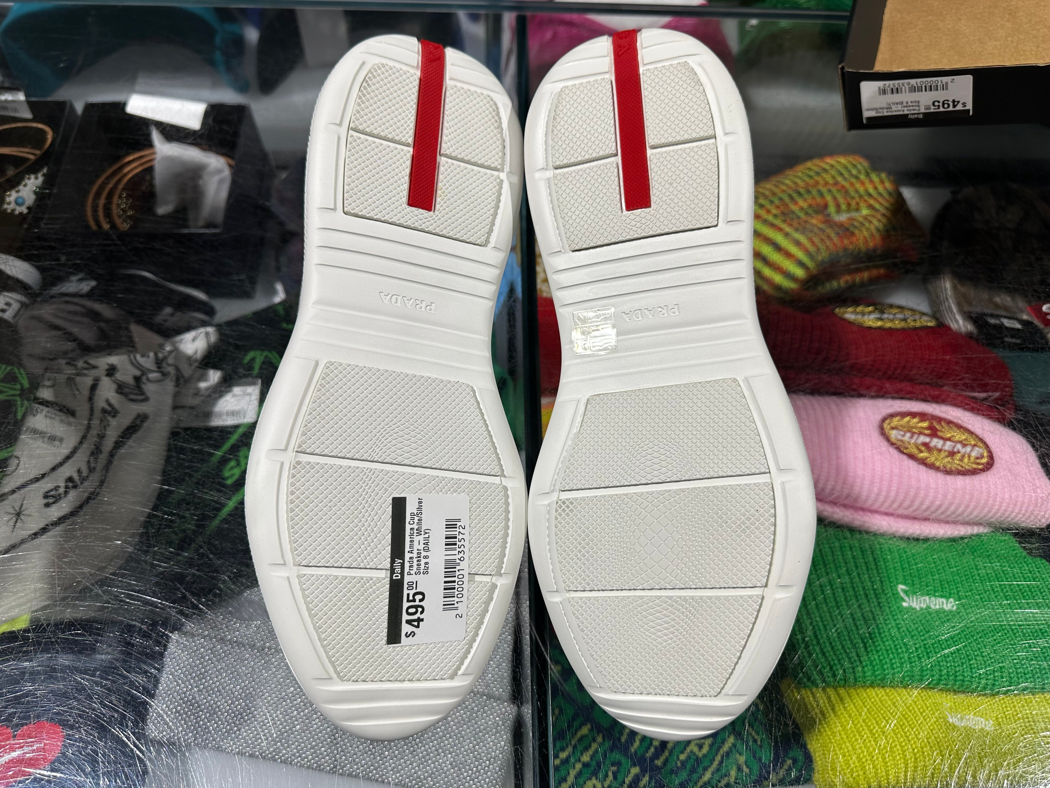 Prada America Cup Sneaker - White/Silver Size 8