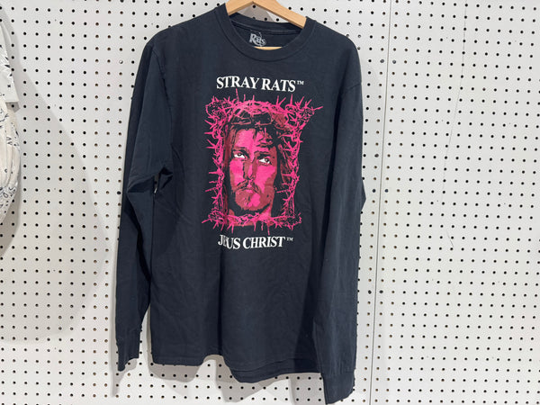 USED Stray Rats Jesus Christ L/S Tee - Black Size Large