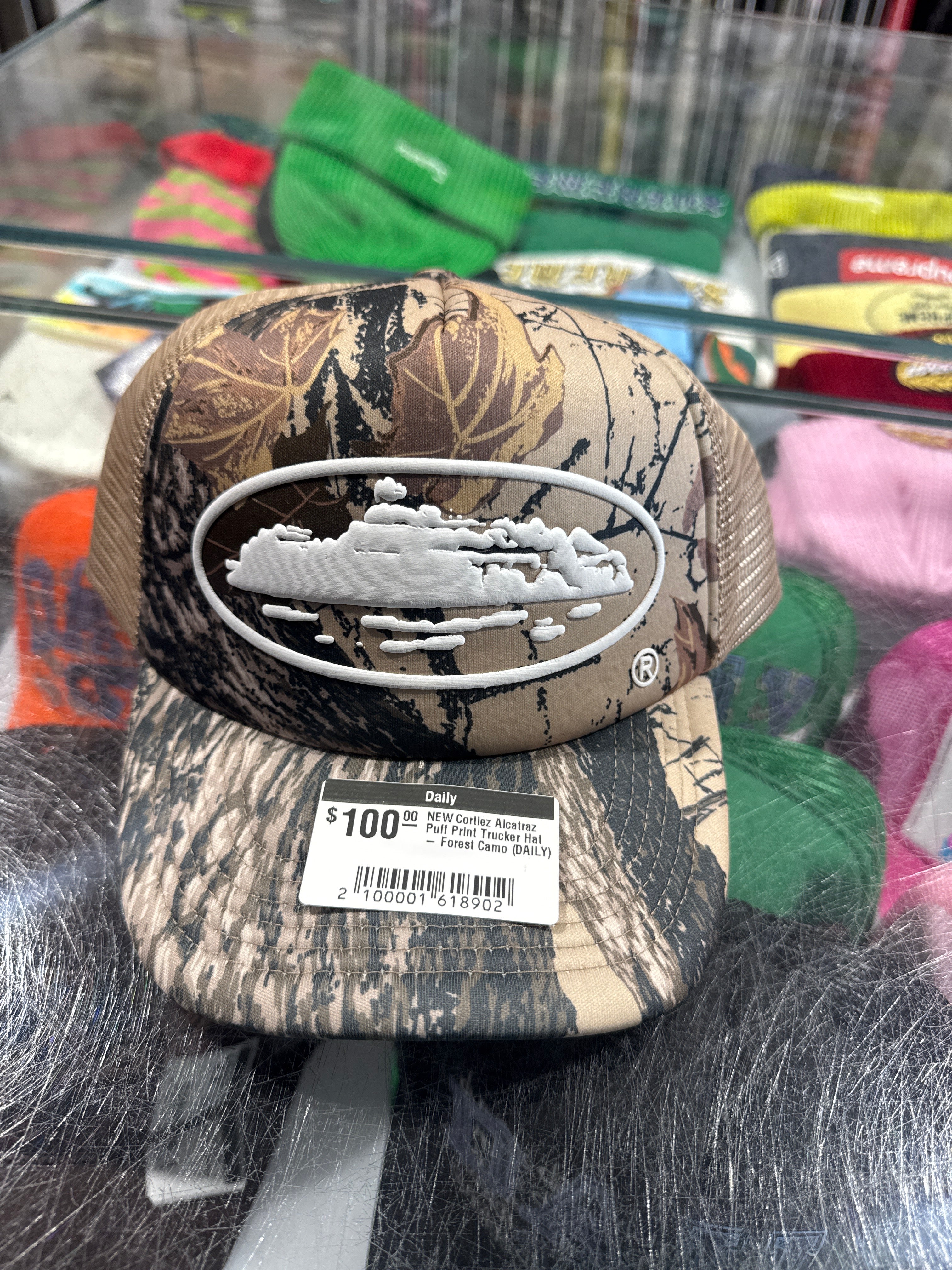 NEW Cortiez Alcatraz Puff Print Trucker Hat - Forest Camo