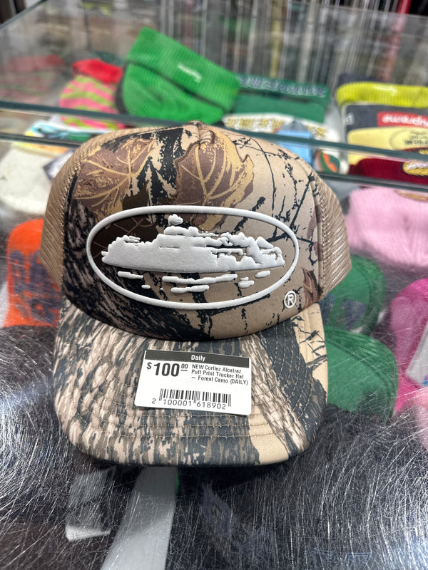 NEW Cortiez Alcatraz Puff Print Trucker Hat - Forest Camo