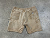 USED Distressed Carhartt Double Knee Shorts - Khaki Size 36