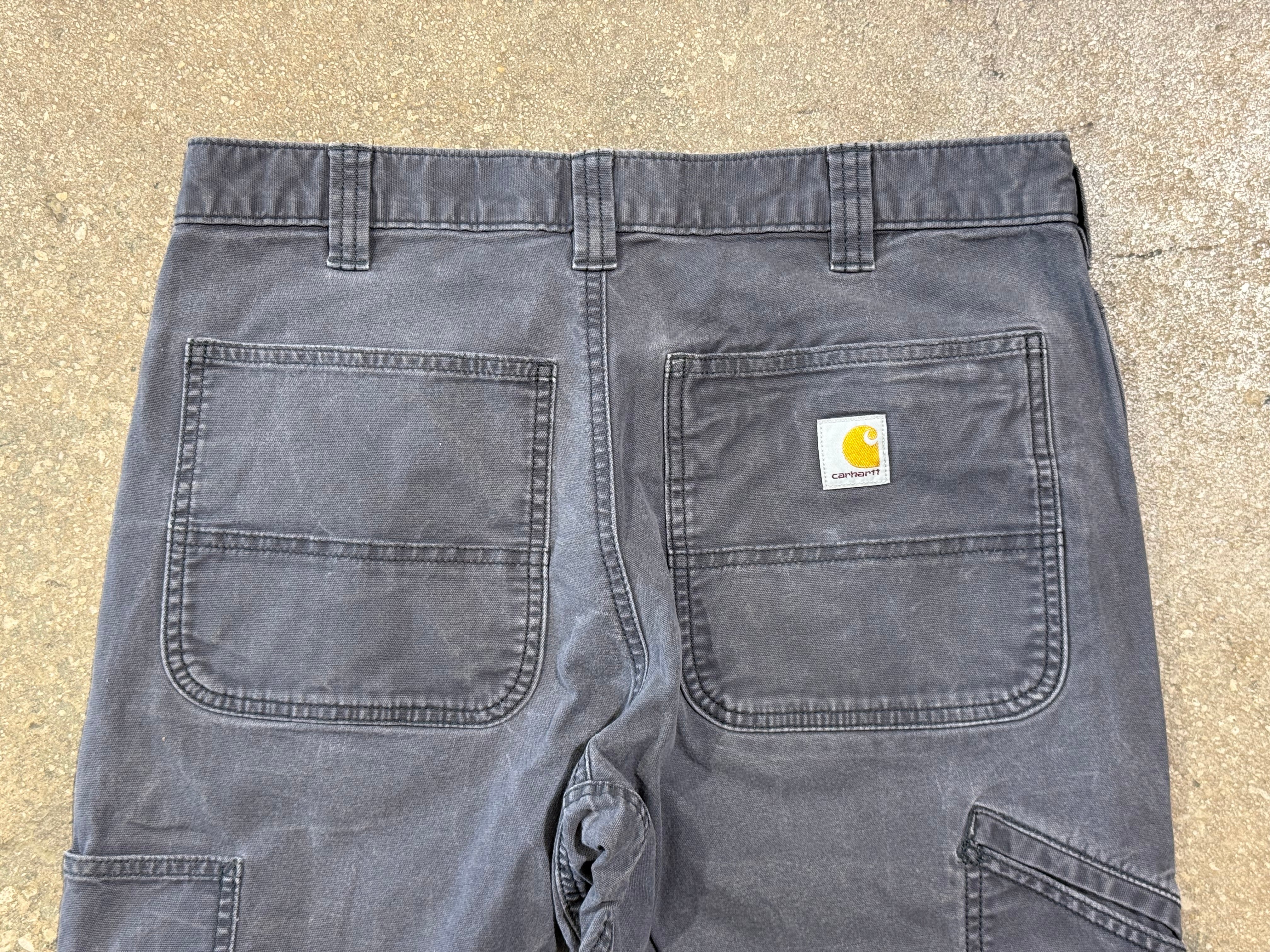USED Carhartt Distressed Double Knee Pants - Grey Size 32x30