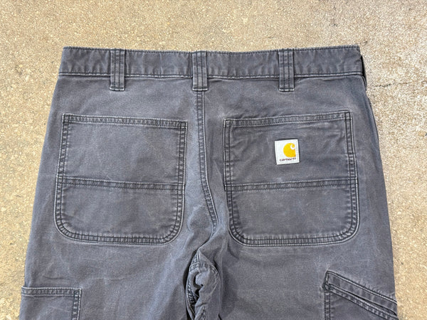 USED Carhartt Distressed Double Knee Pants - Grey Size 32x30
