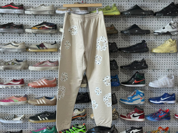 NEW Denim Tears Rhinestone Cotton Wreath Sweatpants - Oatmeal Size Large