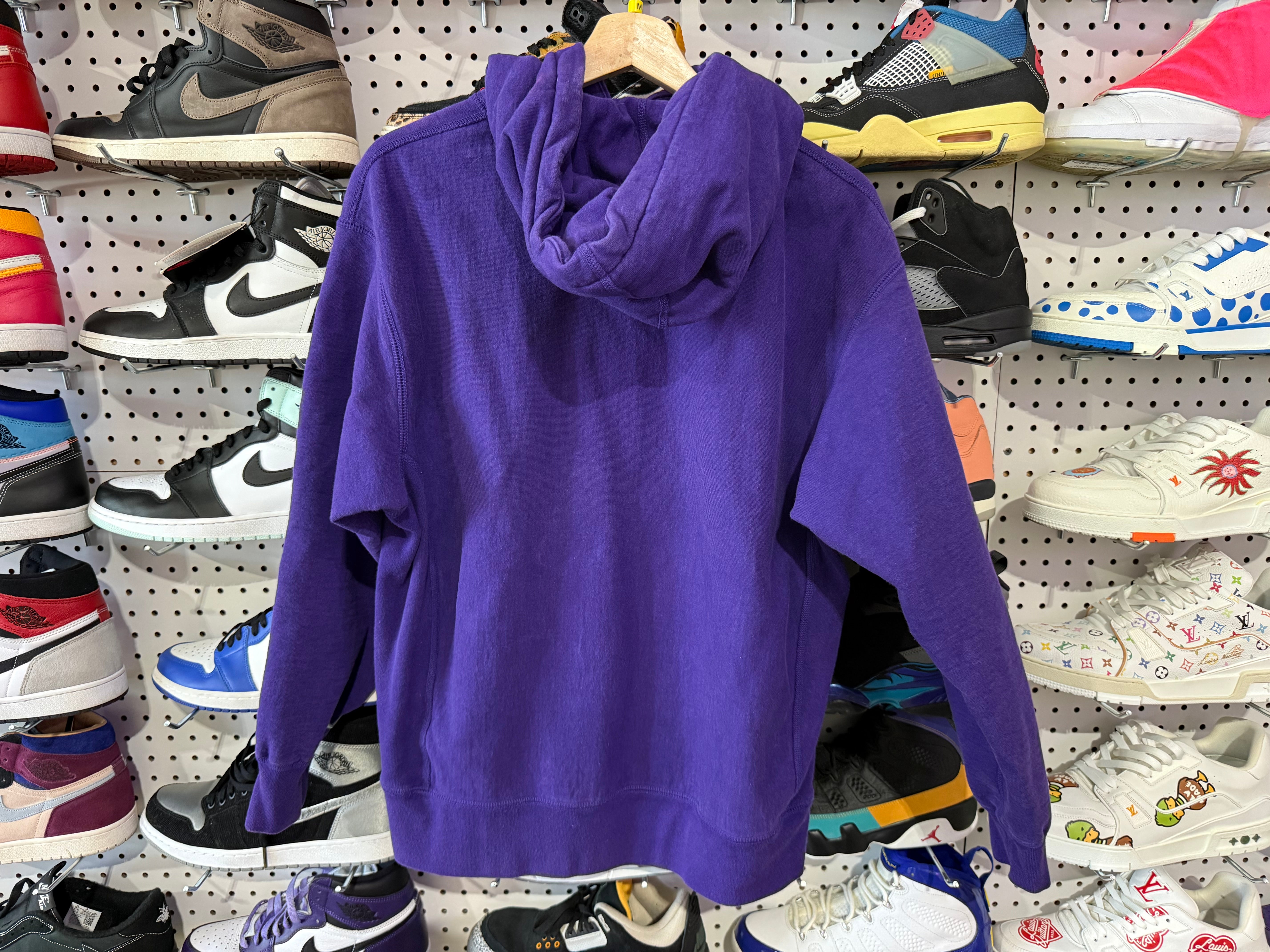 USED Supreme Cross Box Logo Hooded Sweatshirt - Purple Size Medium