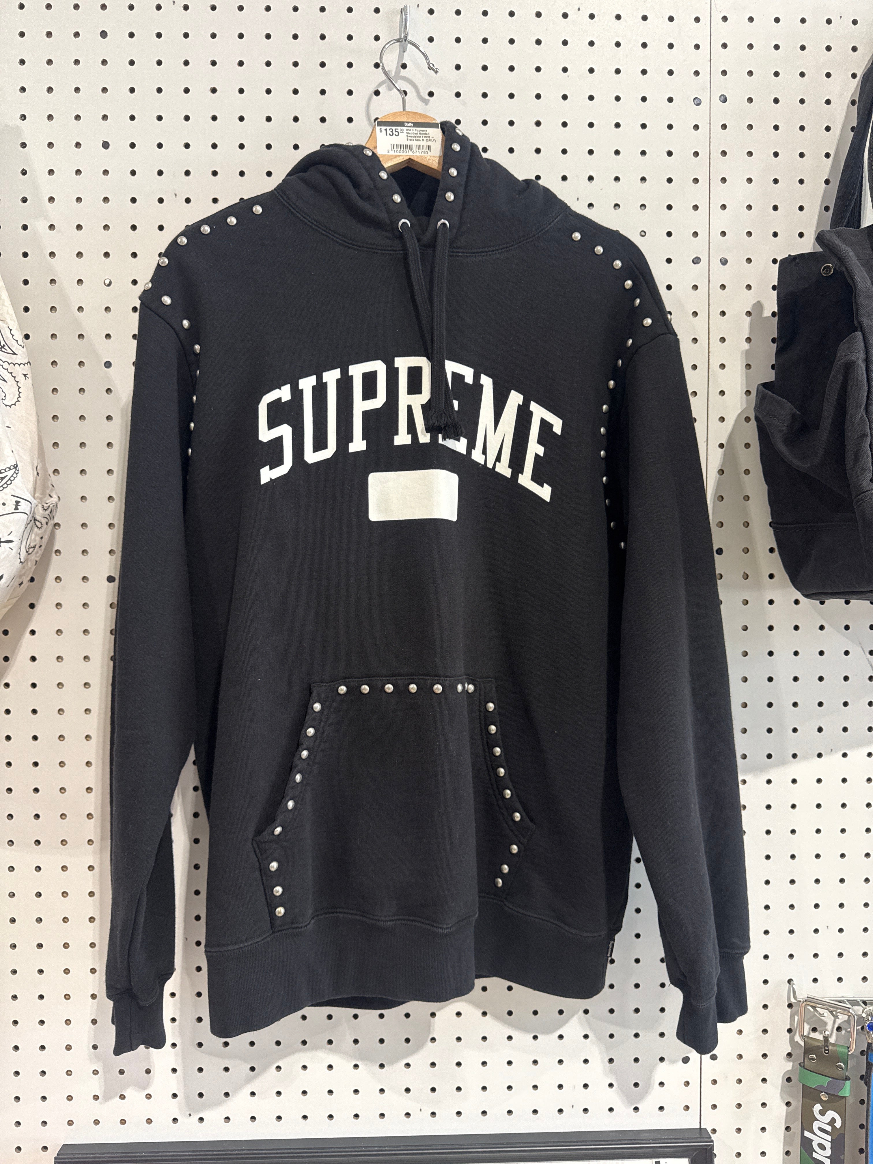 USED Supreme Studded Hooded Sweatshirt FW18 - Black Size Medium