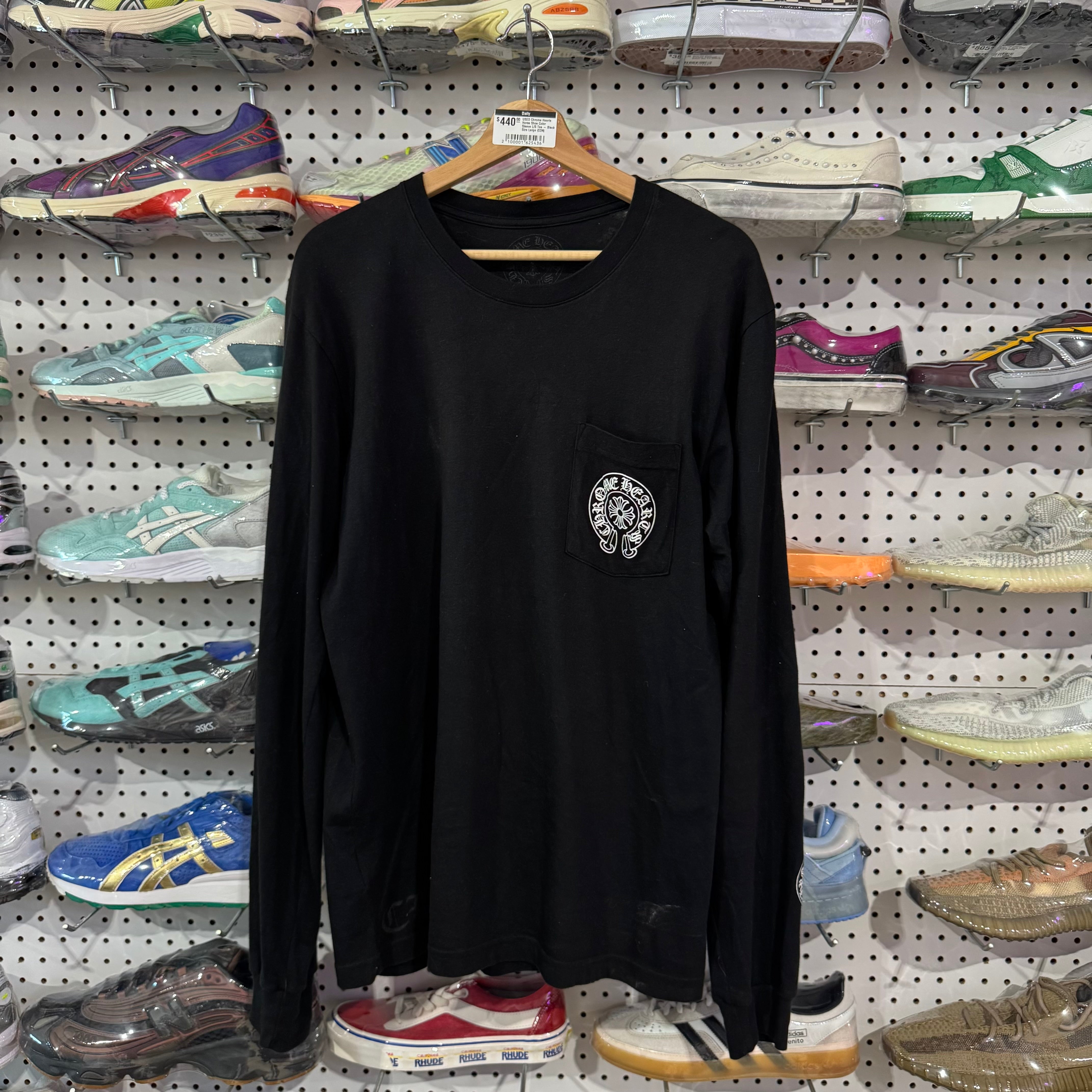 USED Chrome Hearts Horse Shoe Color Sleeve L/S Tee - Black Size Large