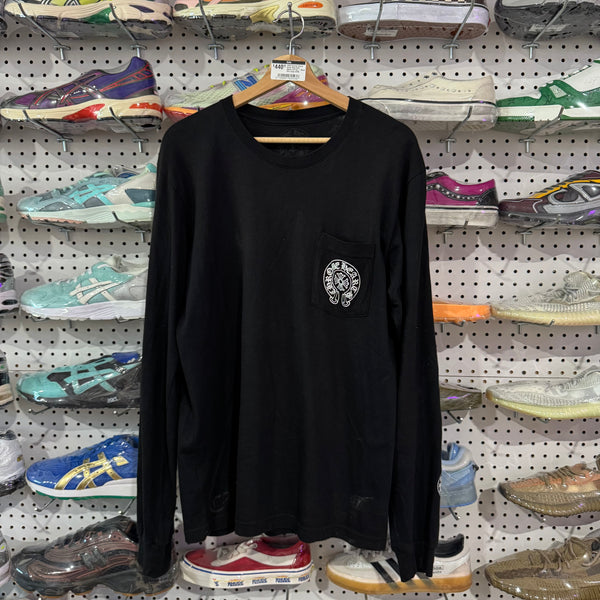 USED Chrome Hearts Horse Shoe Color Sleeve L/S Tee - Black Size Large
