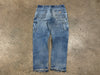 USED Carhartt Distressed Double Knee Denim Pants - Light Wash Size 36x33