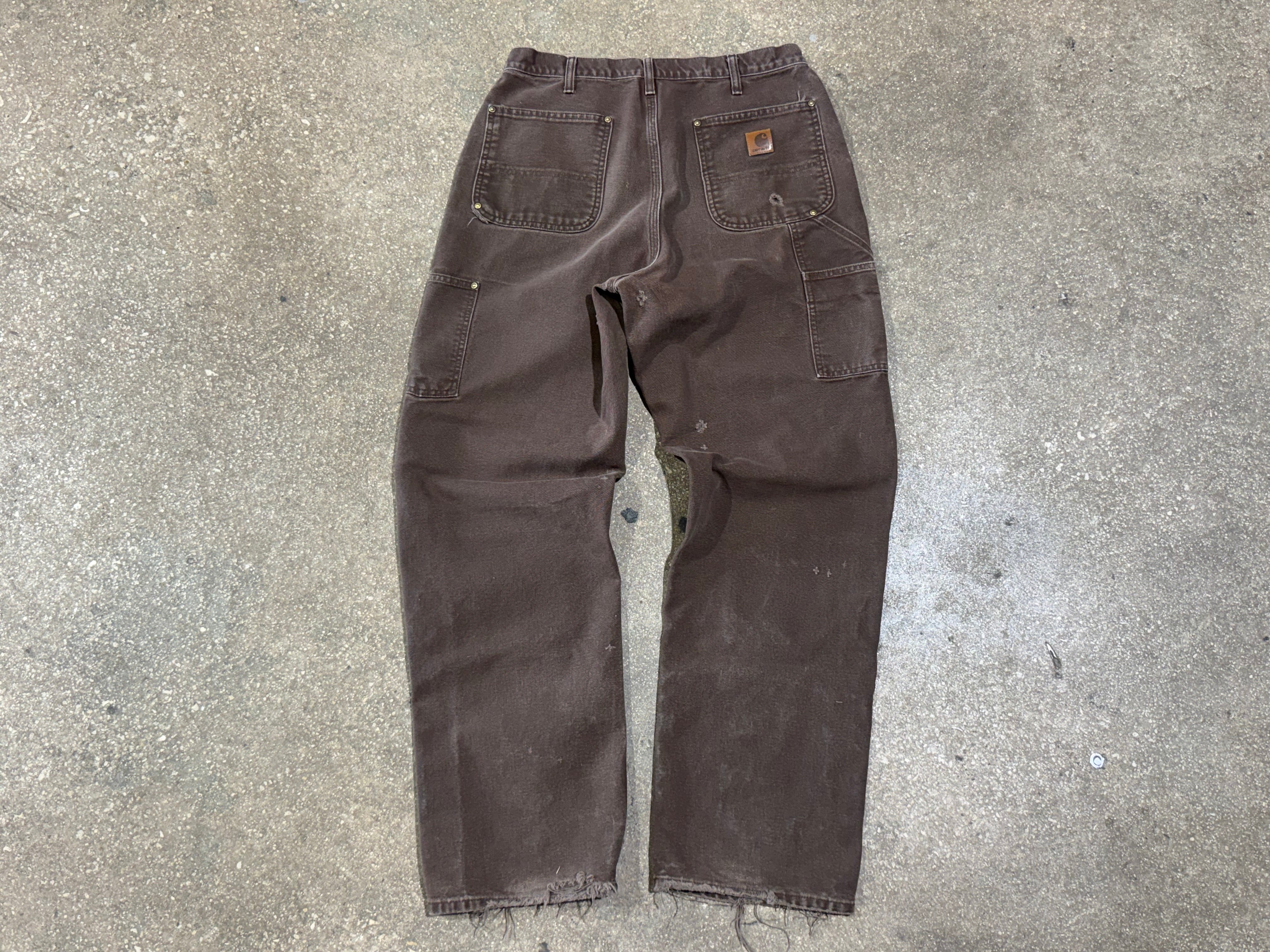 USED Distressed Carharrt Double Knee Pants - Brown Size 34x33