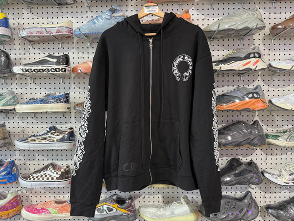 NEW Chrome Hearts Thermal Lined Horseshoe Zip Up Hoodie - Black Size Large