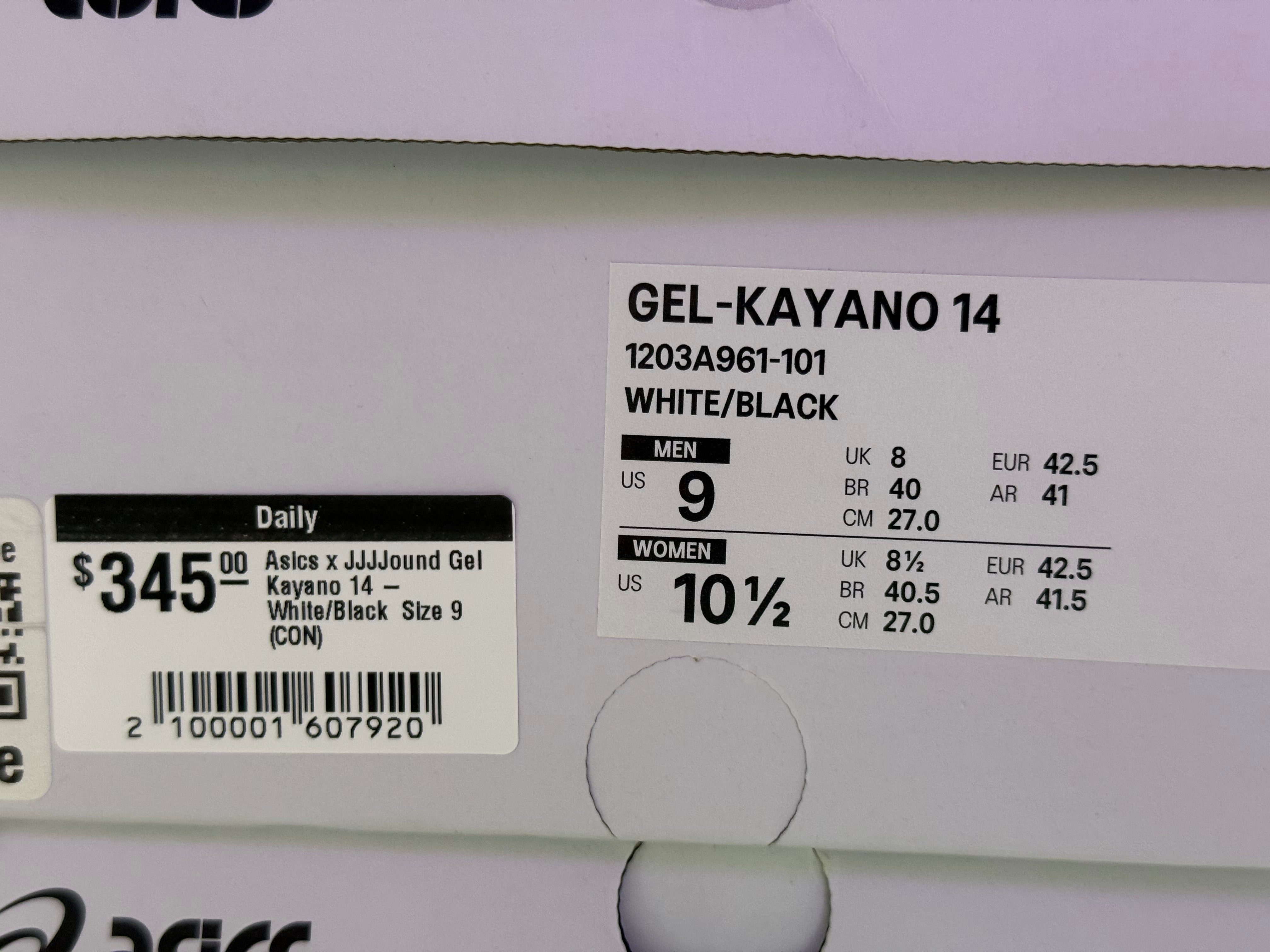 Asics x JJJJound Gel Kayano 14 - White/Black Size 9
