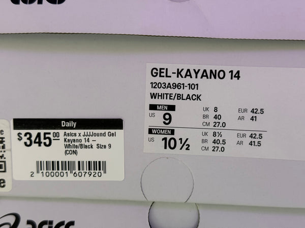 Asics x JJJJound Gel Kayano 14 - White/Black Size 9