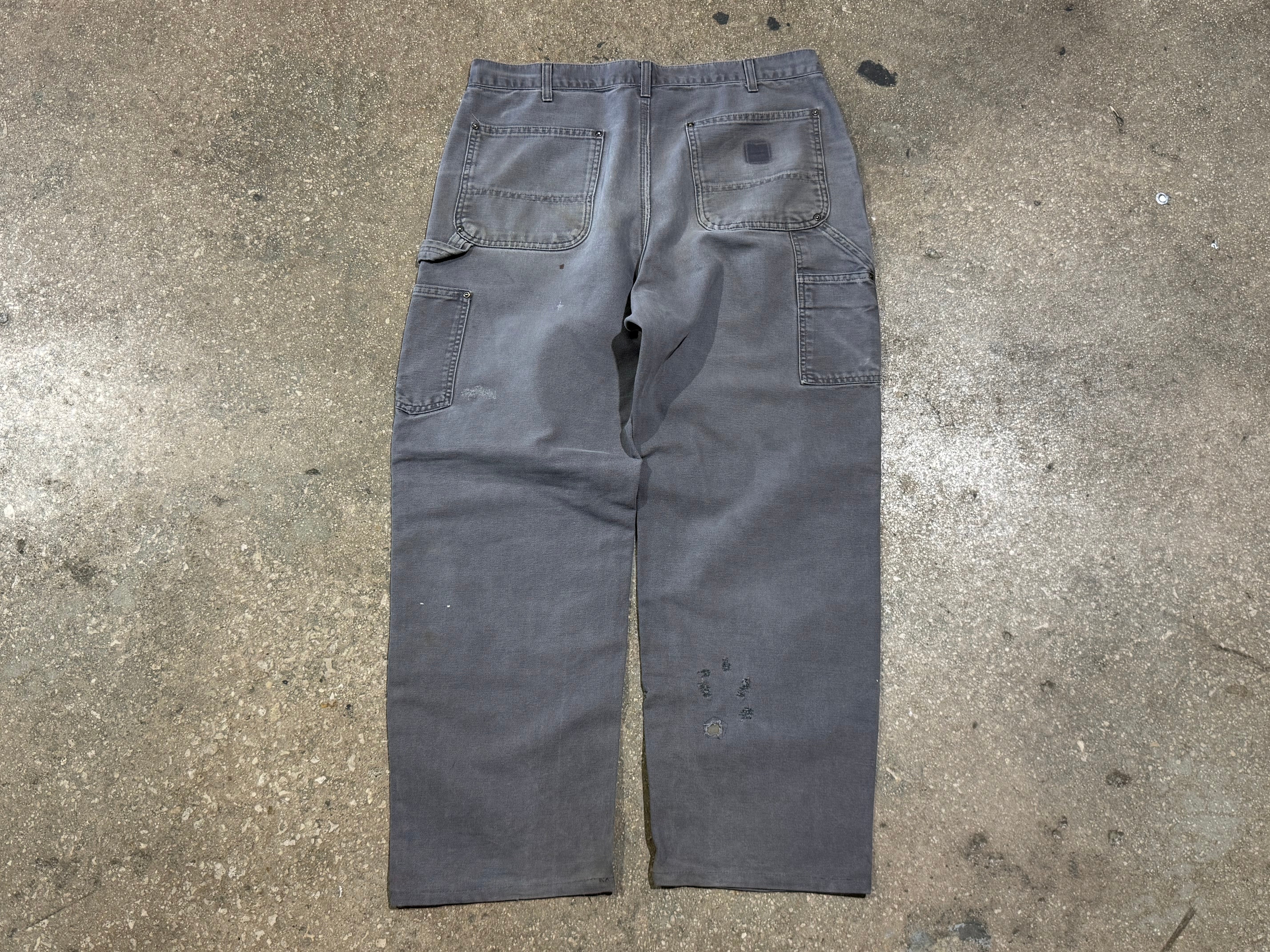 USED Distressed Carhartt Double Knee Carpenter Pants - Grey Size 36x30