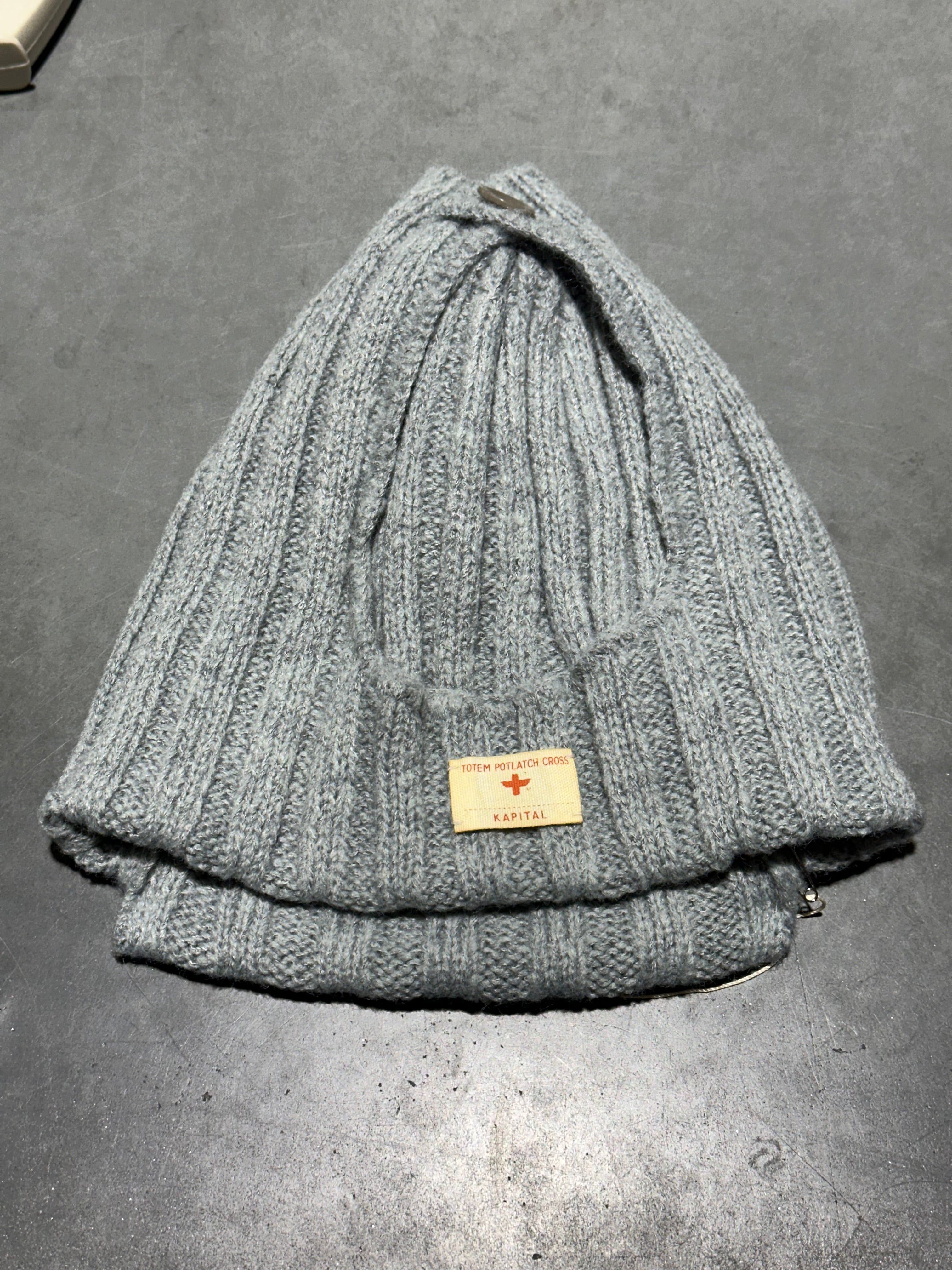 NEW Kapital 5G Wool 3x3 Rib Hunting Knit Cap - Light Grey