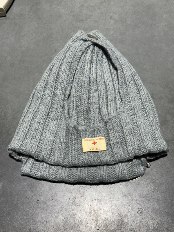 NEW Kapital 5G Wool 3x3 Rib Hunting Knit Cap - Light Grey