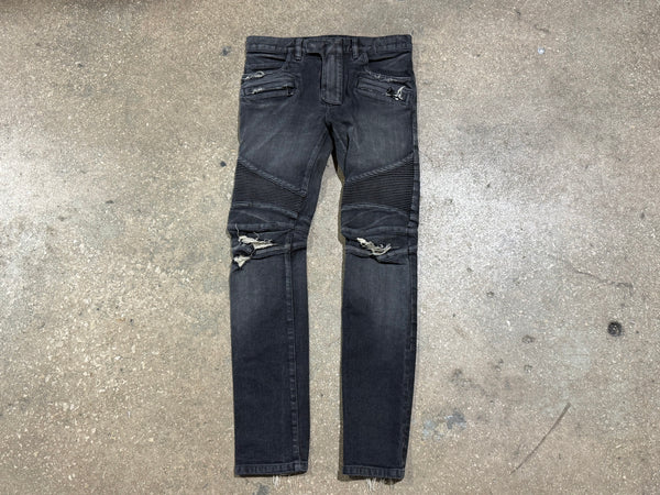 USED Balmain Denim Biker Jeans - Charcoal Size 30