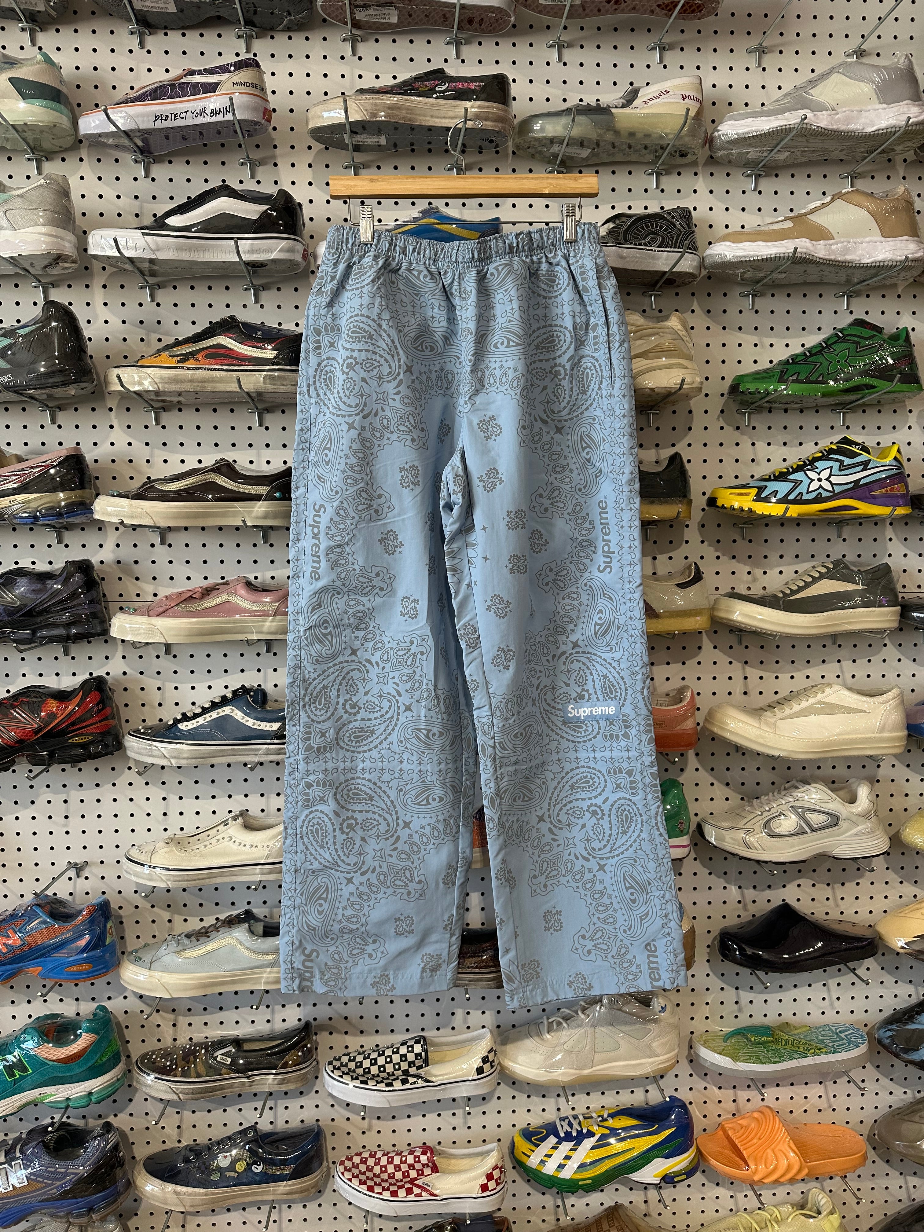 NEW Supreme Reflective Bandana Track Pants - Light Blue Size Small