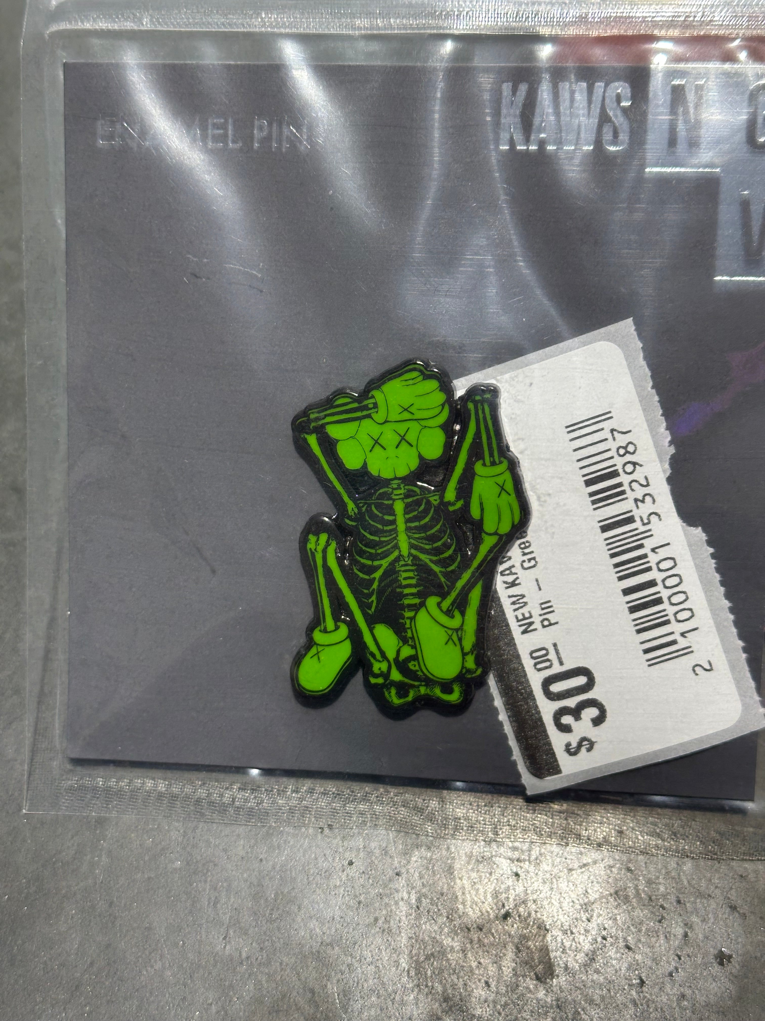 NEW KAWS x NGV SKeleton Pin - Green (CON)