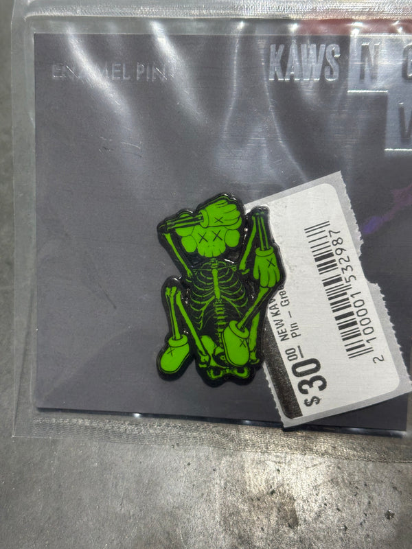 NEW KAWS x NGV SKeleton Pin - Green (CON)