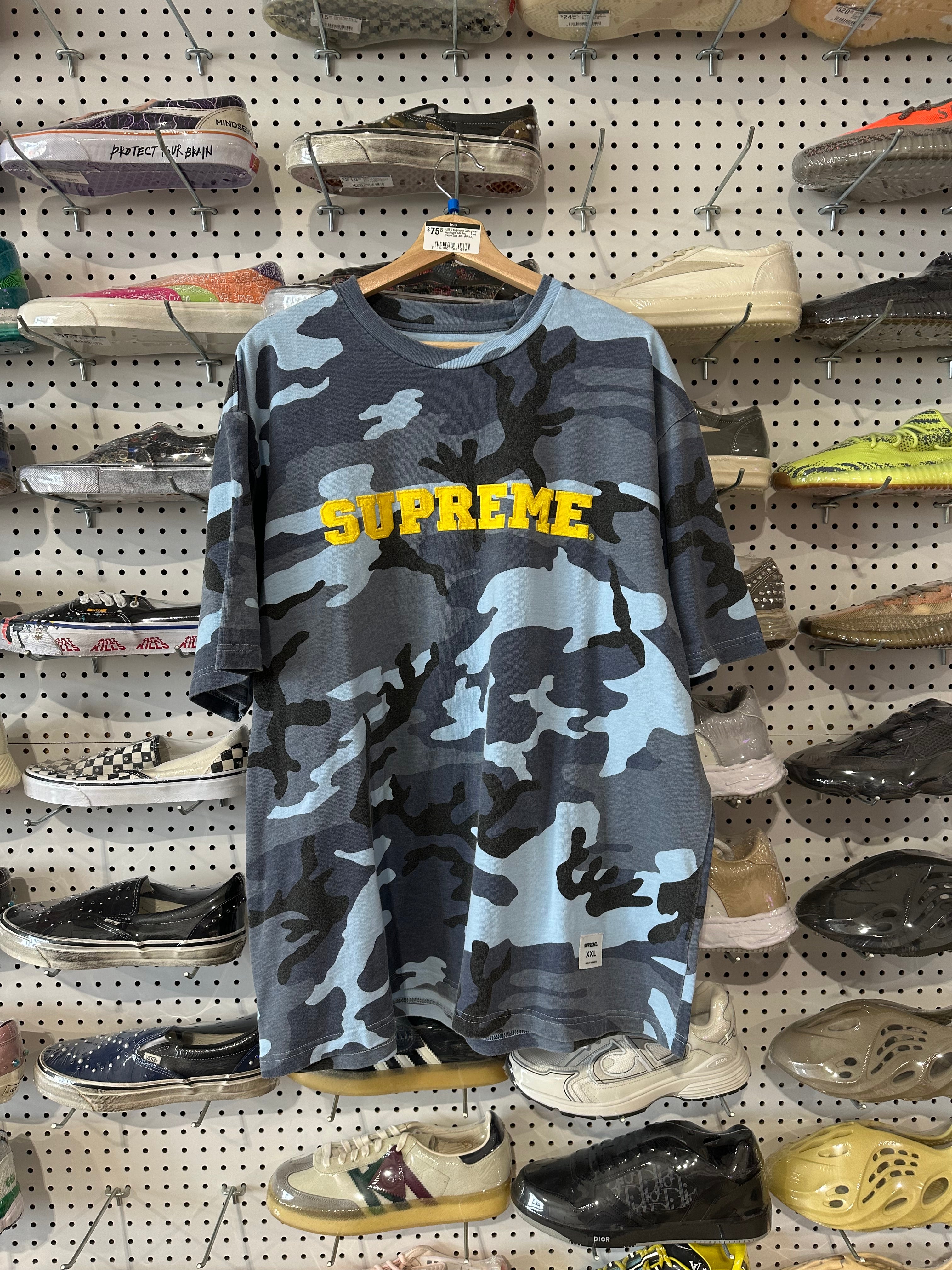 USED Supreme Collegiate Appliqué S/S Top - Blue Camo Size XXL