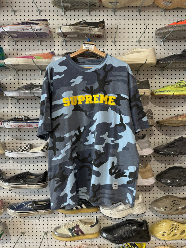 USED Supreme Collegiate Appliqué S/S Top - Blue Camo Size XXL