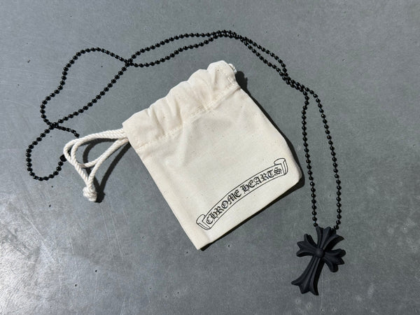NEW Chrome Hearts Small Plastic Pendant With Chain - Black