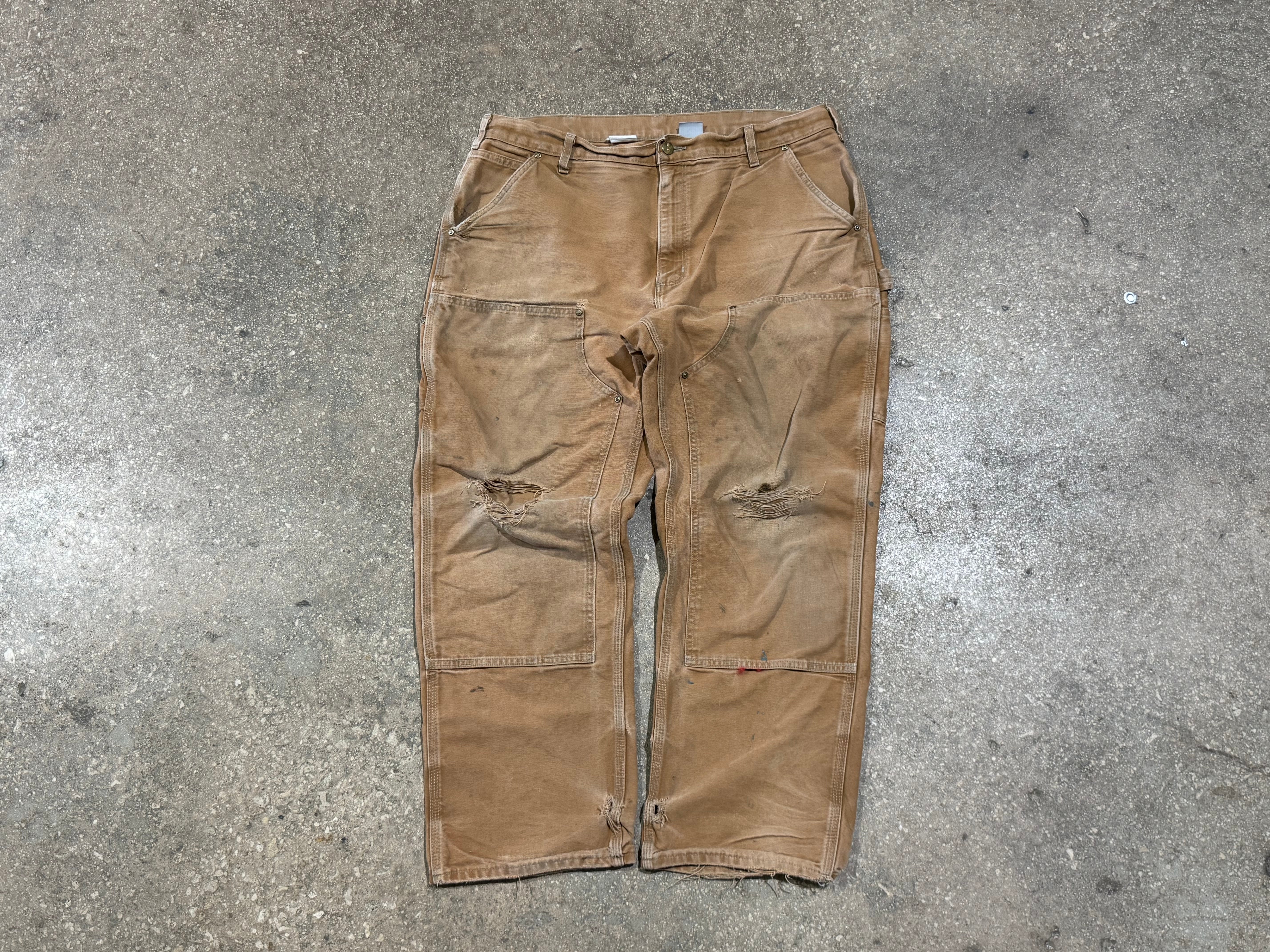 USED Distressed Carhartt Double Knee Carpenter Pants - Golden Khaki Size 38x30