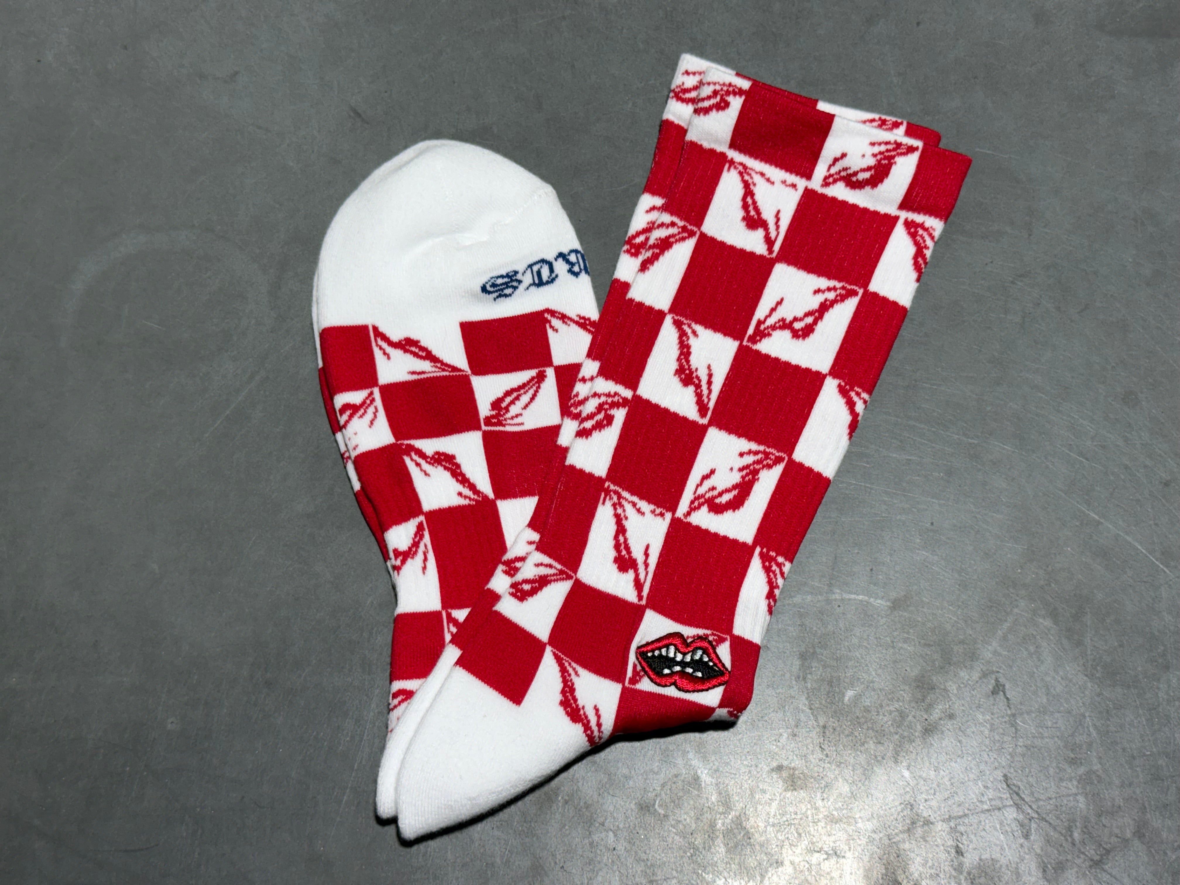 NEW Chrome Hearts Matty Boy Checkered Socks - White/Red