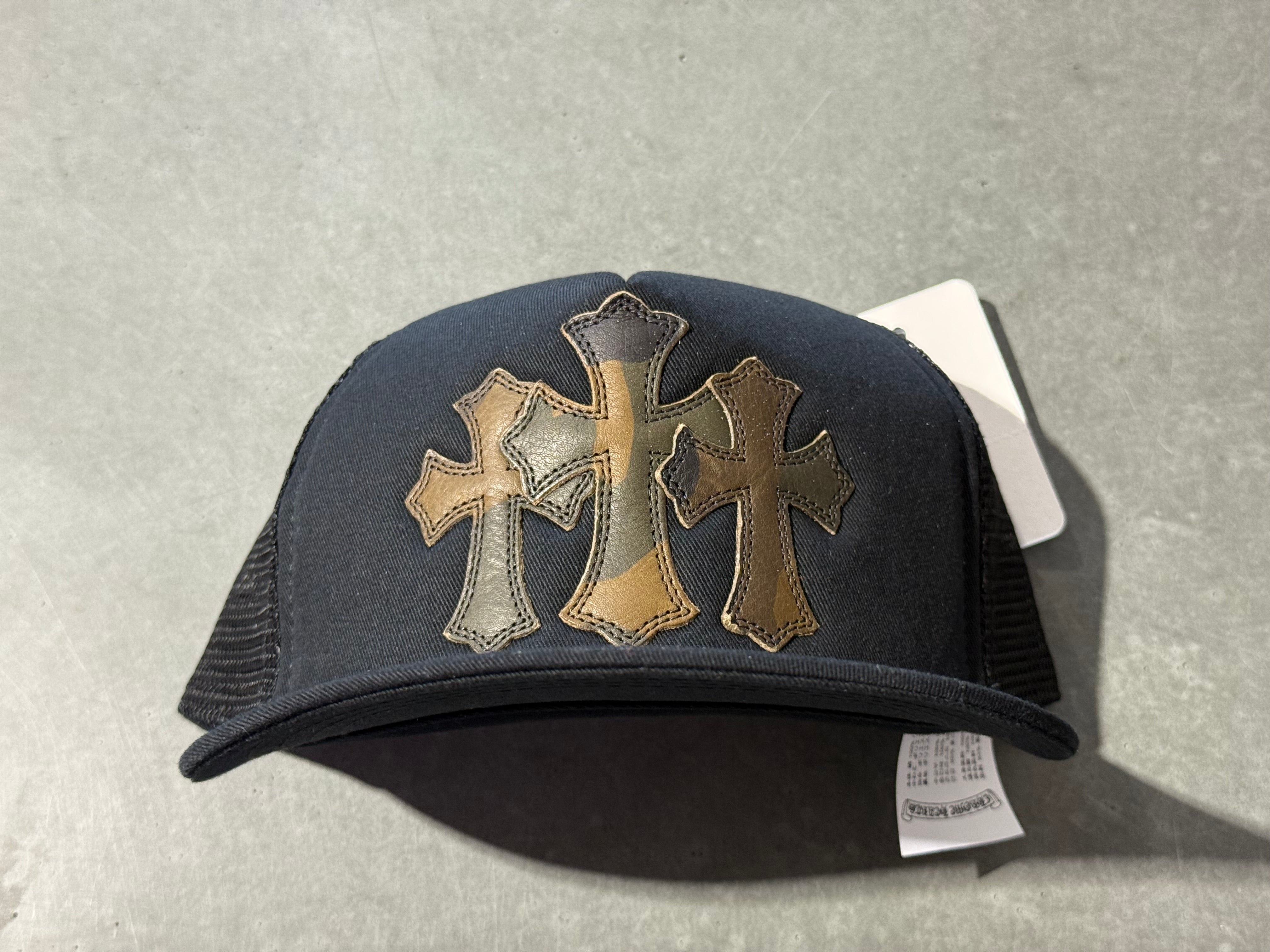 NEW Chrome Hearts Triple Cross Leather Patch Trucker - Black/Camo