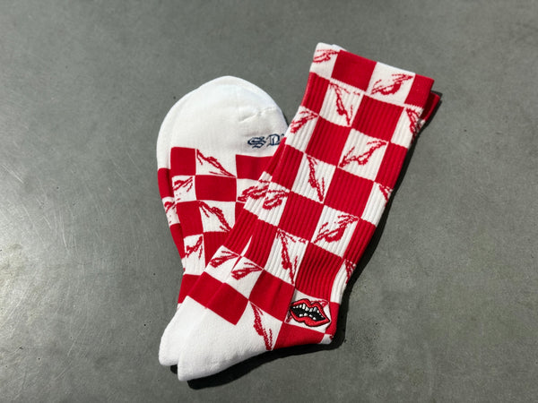 NEW Chrome Hearts Matty Boy Checkered Socks - White/Red